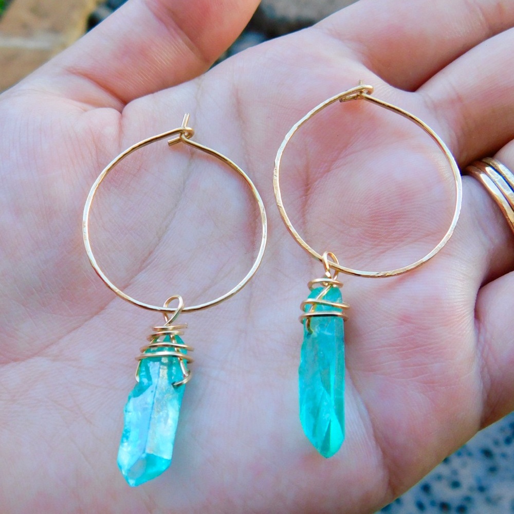 Aqua Quartz Hoop Earrings